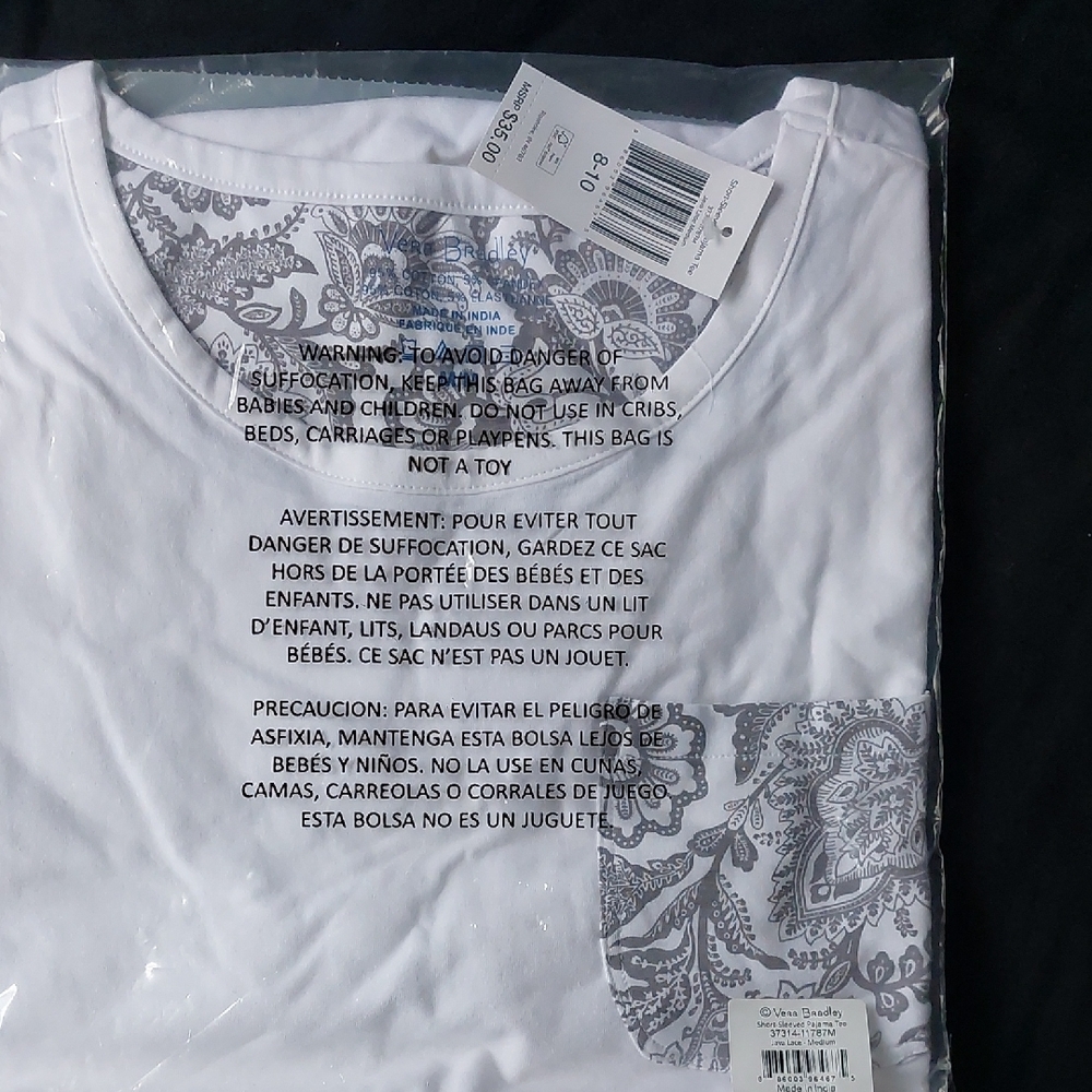 Vera Bradley White and Gray Paisley Men's Tee